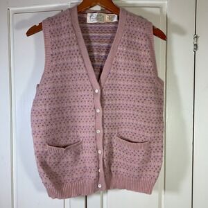 Moussie for Susan Bristol Vintage Pink Heart‎ Wool Angora Cardigan Vest Size 34